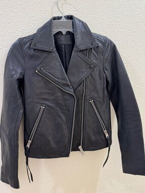 AllSaints Black Leather Interior Label Jacket
